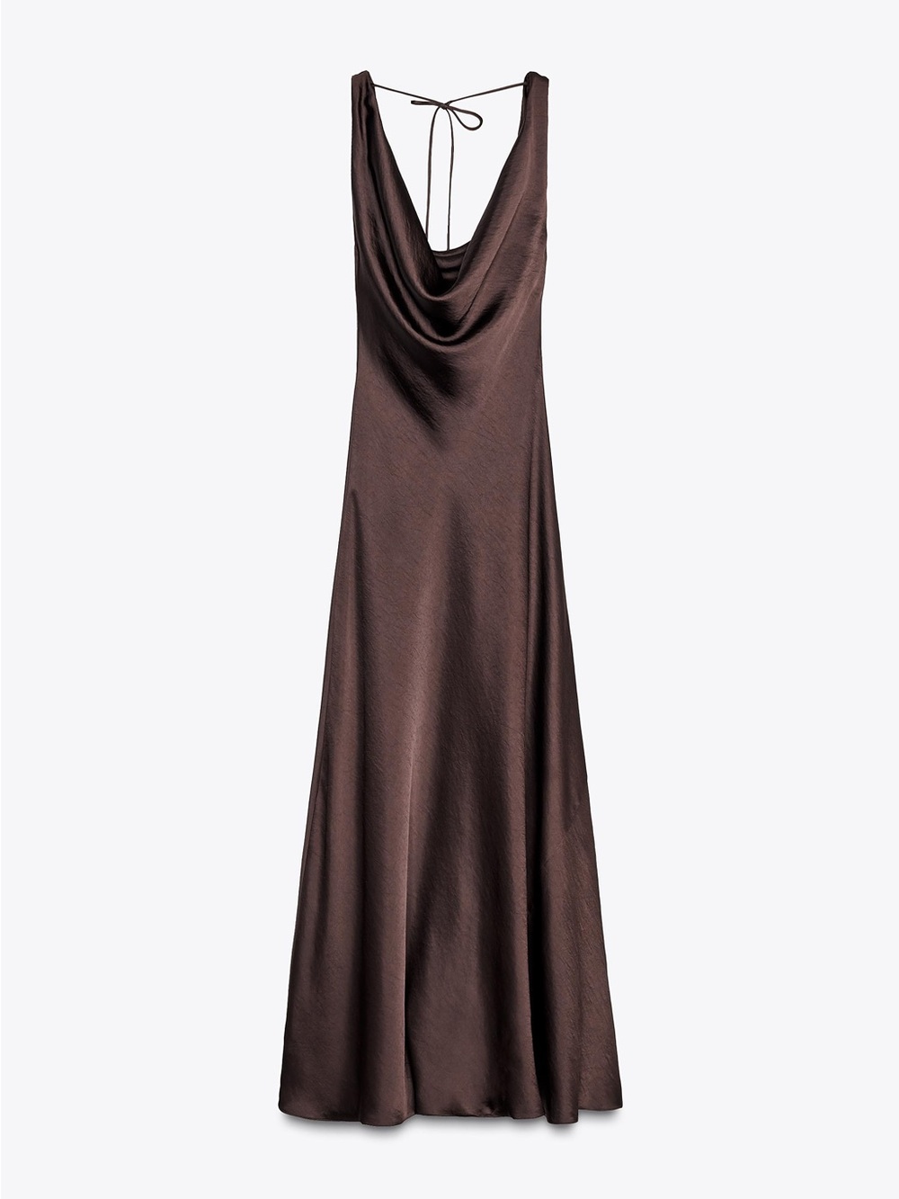 Zara Backless Satin Cowl Neck Gown in Dark / Chocolate Brown, medium
